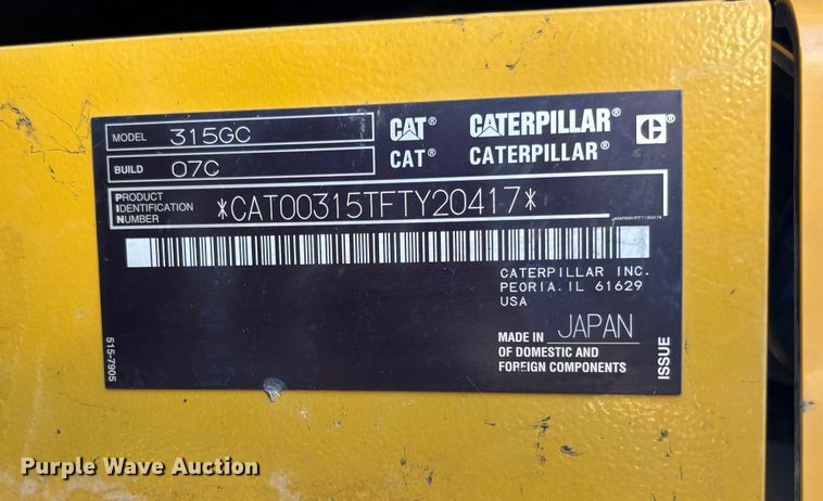 image for item YA2010 2022 Caterpillar 315 GC excavator