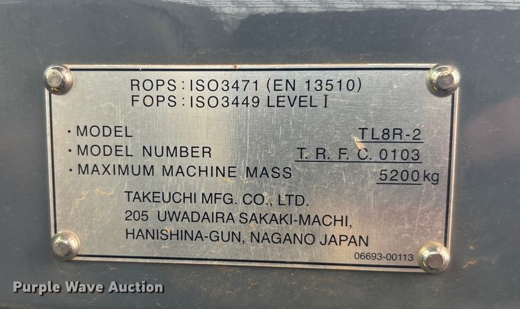 image for item YA2087 2025 Takeuchi TL8R-2 tracked skid steer loader