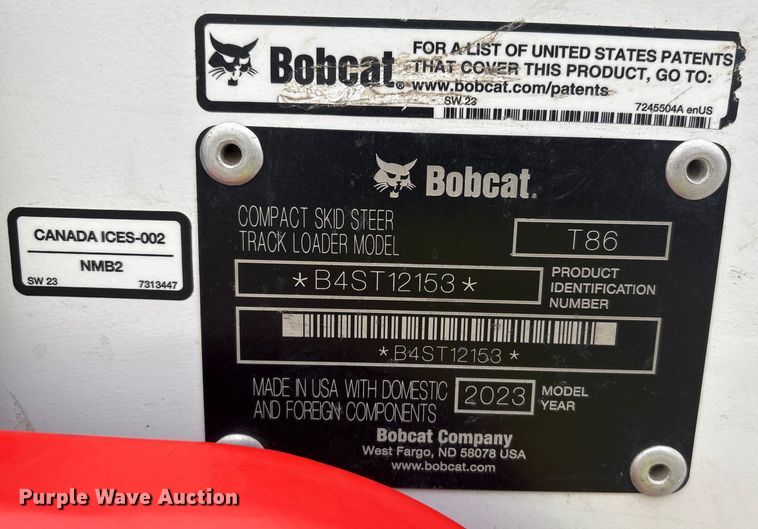 image for item YA2107 2023 Bobcat T86 R-Series tracked skid steer loader