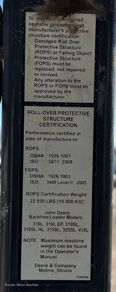 image for item YA2164 2019 John Deere 310L backhoe