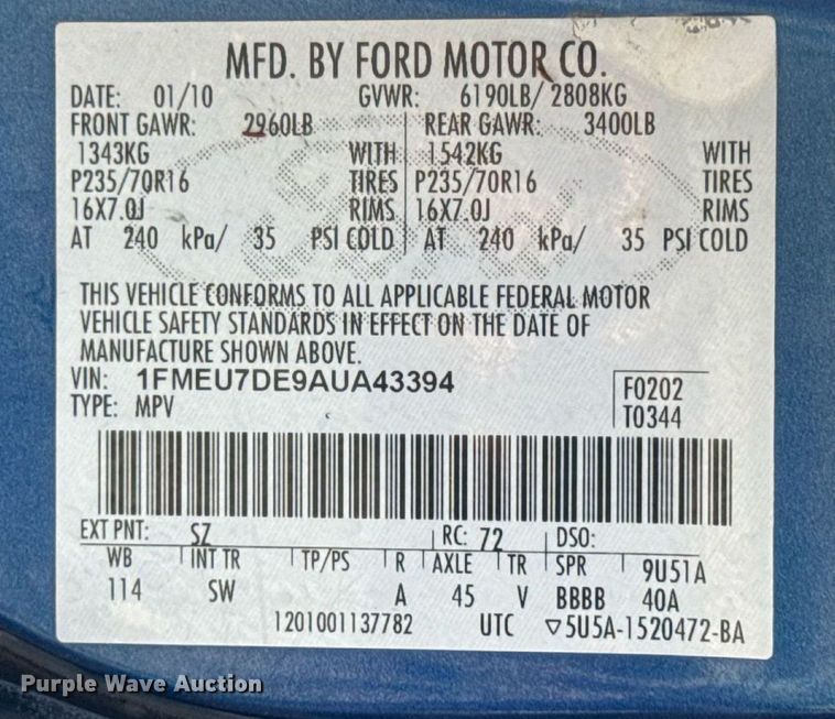 image for item DW6560 2010 Ford Explorer SUV