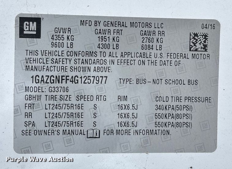 image for item DW7463 2016 Chevrolet Express 3500 van