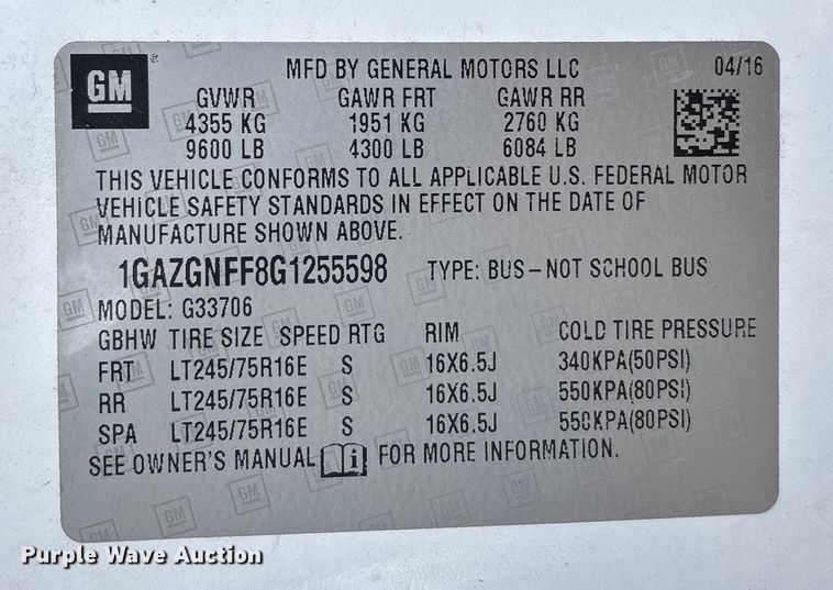 image for item DW7464 2016 Chevrolet Express 3500 van