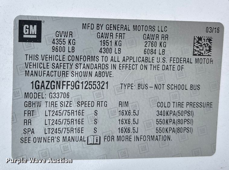 image for item DW7465 2016 Chevrolet Express 3500 van