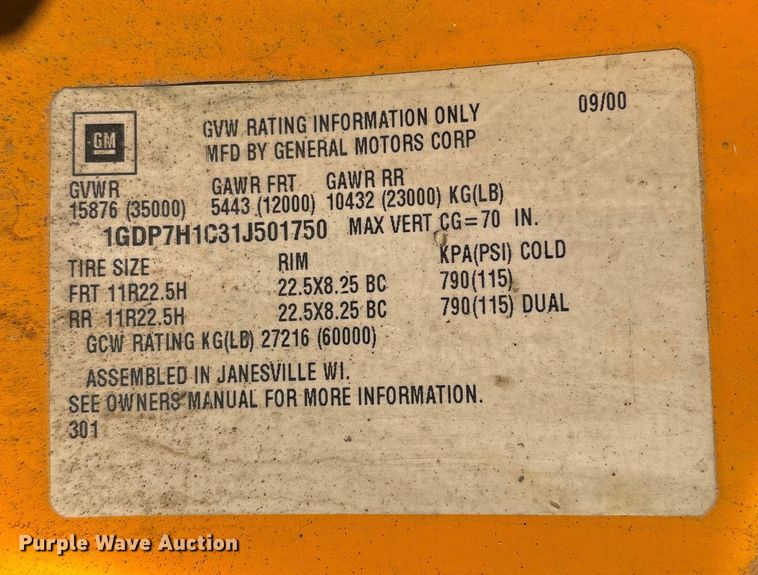 image for item DW7497 2001 GMC C8500 dump truck