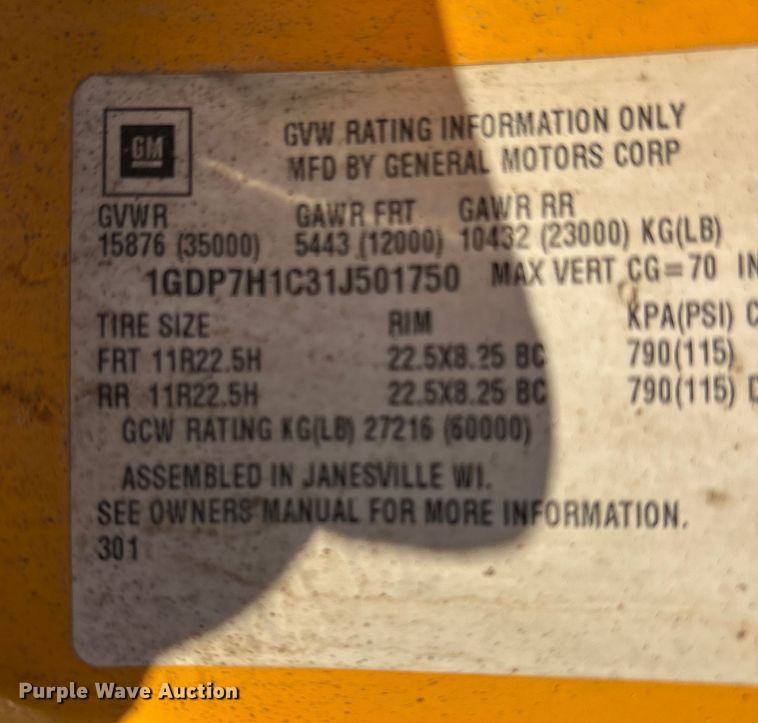 image for item DW7497 2001 GMC C8500 dump truck