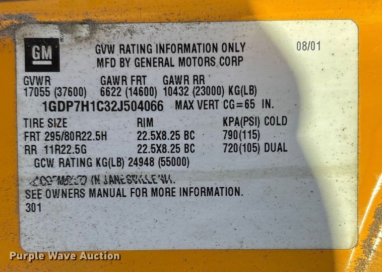 image for item DW7498 2002 GMC C8500 dump truck