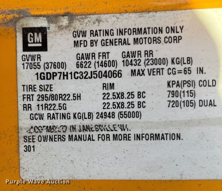 image for item DW7498 2002 GMC C8500 dump truck