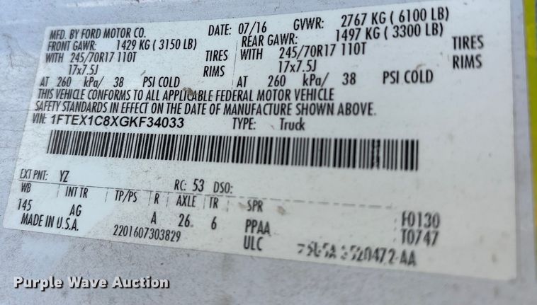 image for item DZ4274 2016 Ford F150 Ext. Cab pickup truck