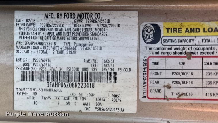 image for item DZ4275 2008 Ford Fusion 