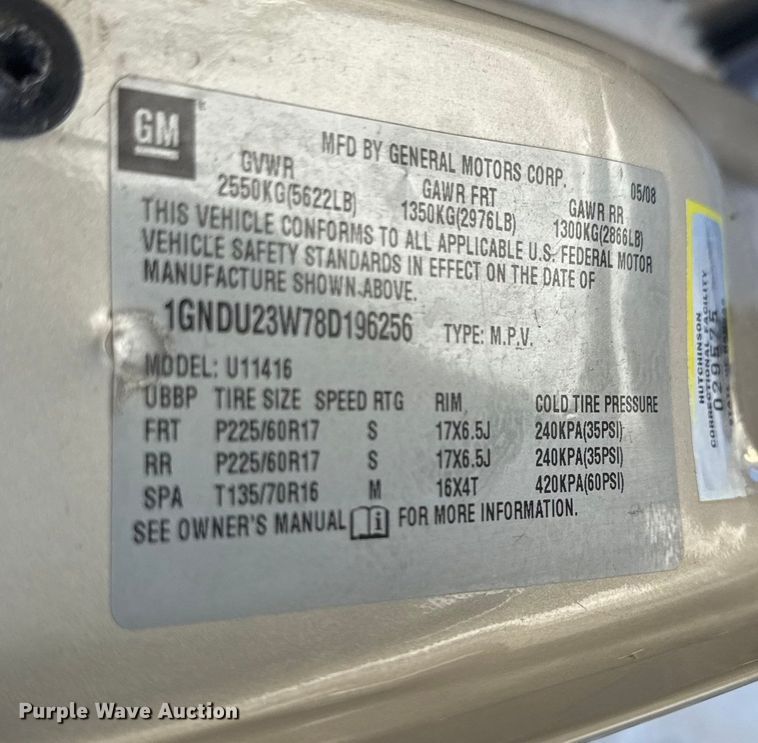 image for item DZ4278 2008 Chevrolet Uplander van