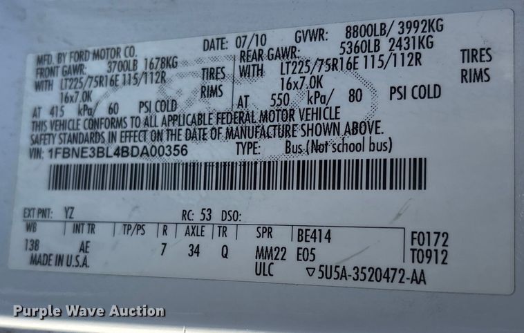 image for item DZ4288 2011 Ford E350 van