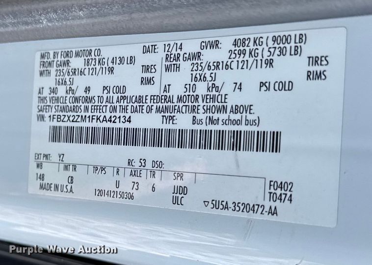 image for item DZ4289 2015 Ford Transit prisoner transport van