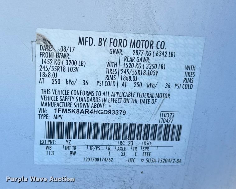 image for item EA2294 2017 Ford Explorer Police Interceptor SUV