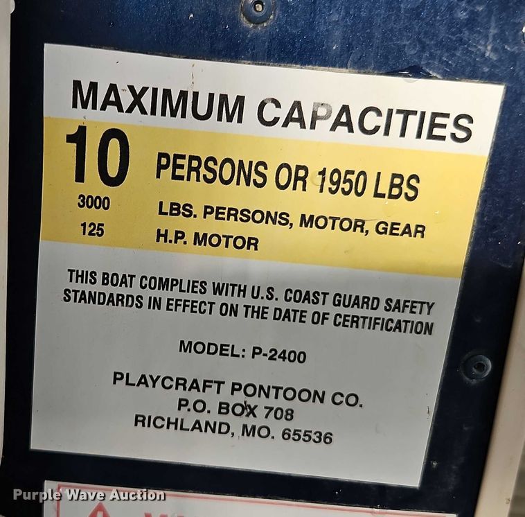 image for item EB8381 2020 Playcraft Sport 2400 pontoon boat