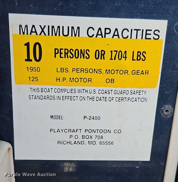 image for item EB8384 2018 Playcraft Clipper 2400 pontoon boat