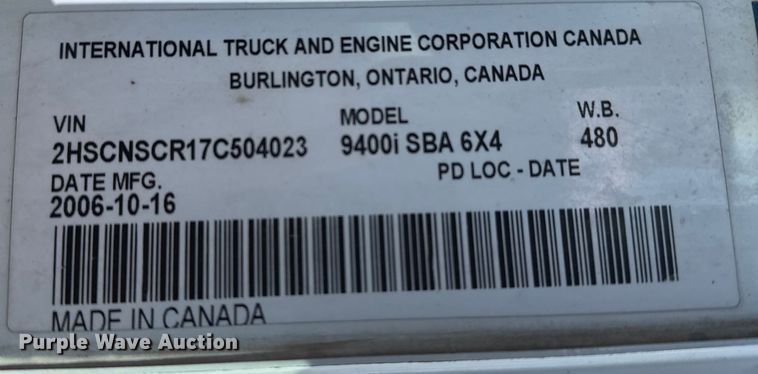 image for item EP2860 2007 International 9400i semi truck