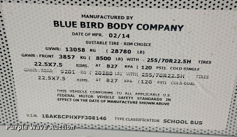 image for item EP2916 2015 Blue Bird school bus