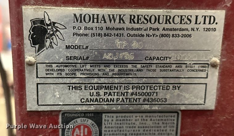 image for item ES1020 Mohawk TP20 two post lift