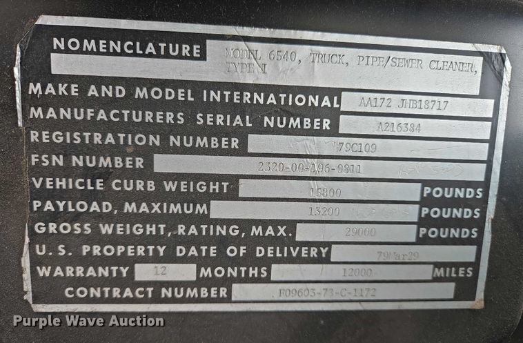 image for item ES2809 1979 International 1724 sewer jetter truck