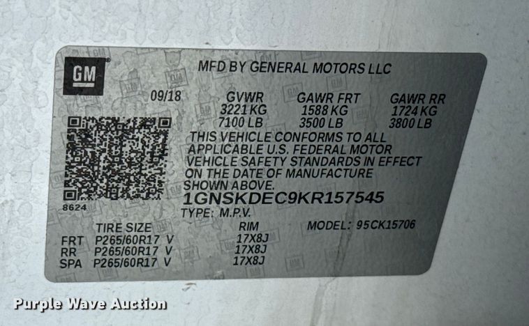 image for item ES5751 2019 Chevrolet Tahoe Police SUV