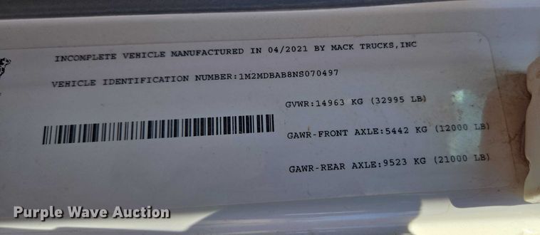 image for item ET1252 2022 Mack MD dump truck