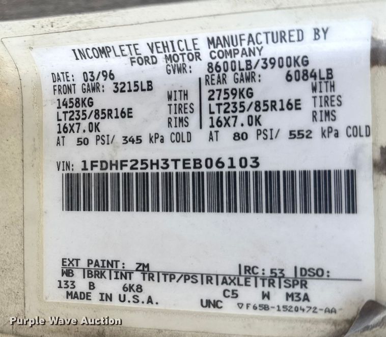 image for item ET4474 1996 Ford F250 XL utility bed pickup truck