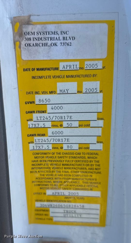 image for item ET4475 2005 Dodge Ram 2500 utility / service truck