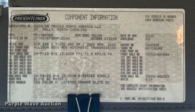 image for item ET6887 2013 Freightliner Business Class M2 forestry bucket truck