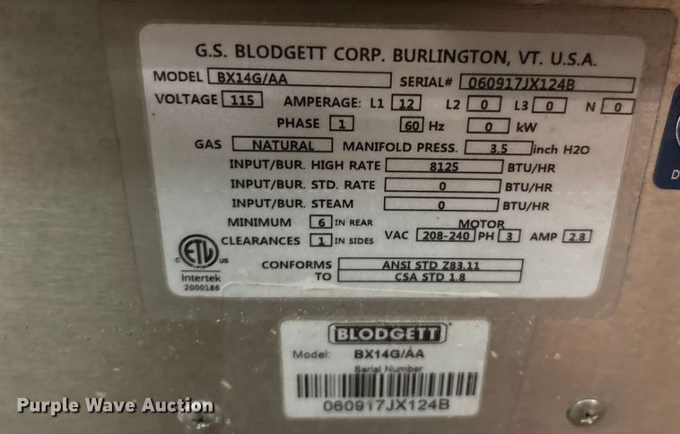 image for item EU0300 (2) Blodgett BX-14G/AA ovens