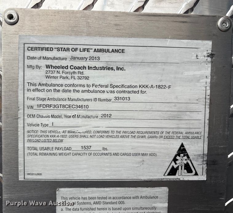 image for item EU4798 2012 Ford F350 Super Duty ambulance