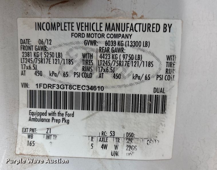 image for item EU4798 2012 Ford F350 Super Duty ambulance