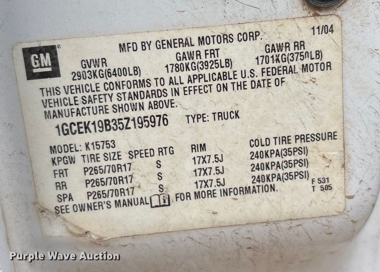 image for item EU4800 2005 Chevrolet Silverado 1500 Ext. Cab pickup truck