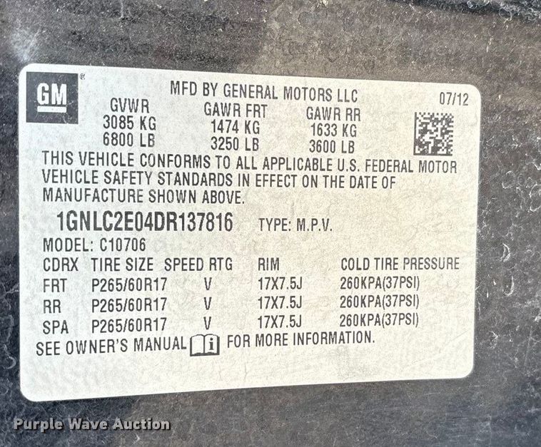 image for item EU4813 2013 Chevrolet Tahoe Police SUV