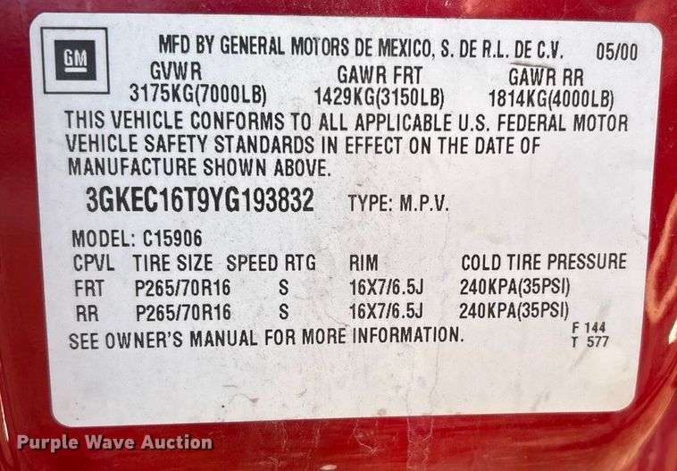 image for item EV2658 2000 GMC Yukon XL SUV