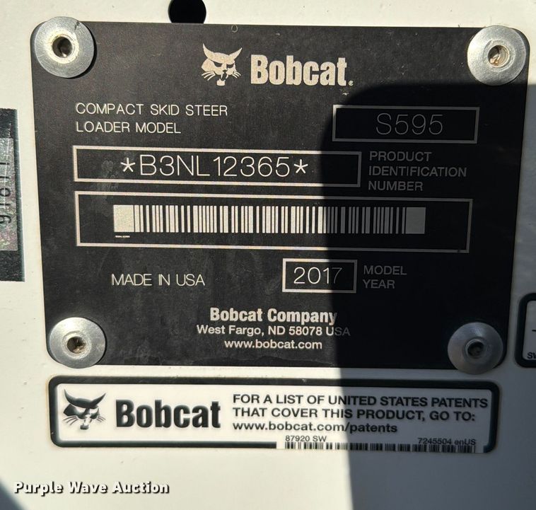 image for item FB0729 2017 Bobcat S595 skid steer loader