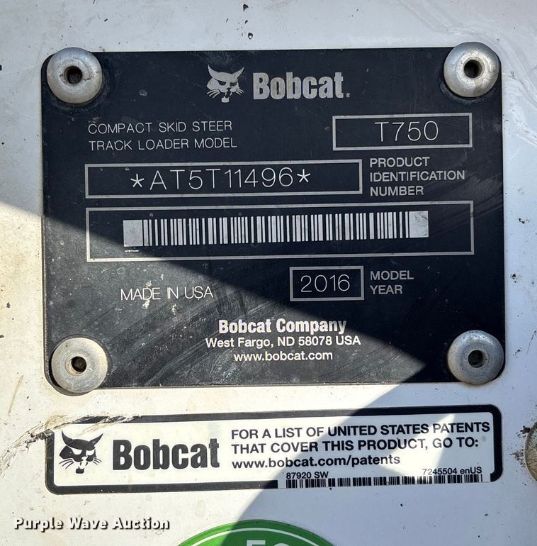 image for item FB2989 2016 Bobcat T750 tracked skid steer loader