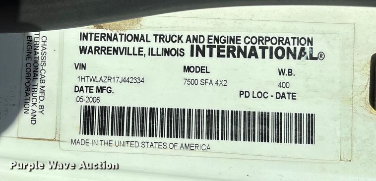 image for item FB2990 2007 International 7500 SFA dump truck