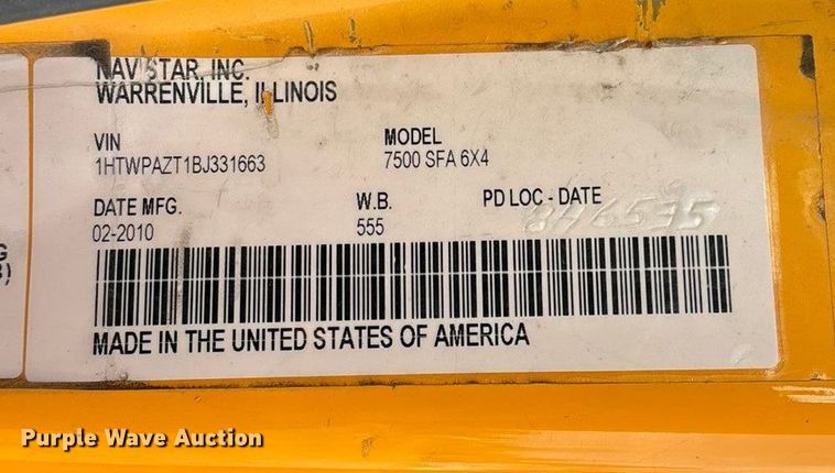 image for item FG0045 2011 International 7500 WorkStar dump truck