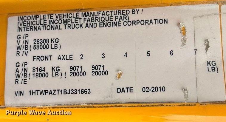 image for item FG0045 2011 International 7500 WorkStar dump truck