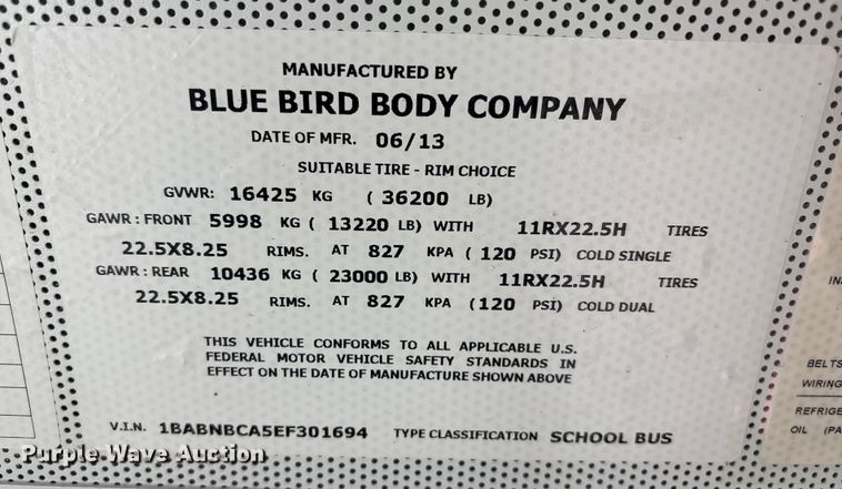 image for item FG2602 2014 Blue Bird school bus