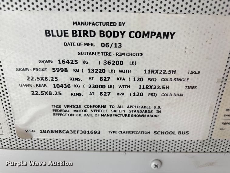 image for item FG2603 2014 Blue Bird school bus