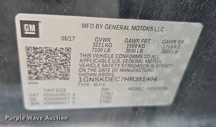 image for item FI0644 2017 Chevrolet Tahoe Police SUV