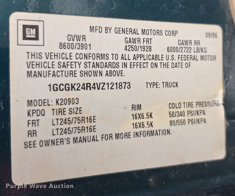 image for item FI0765 1997 Chevrolet Cheyenne 2500 pickup truck