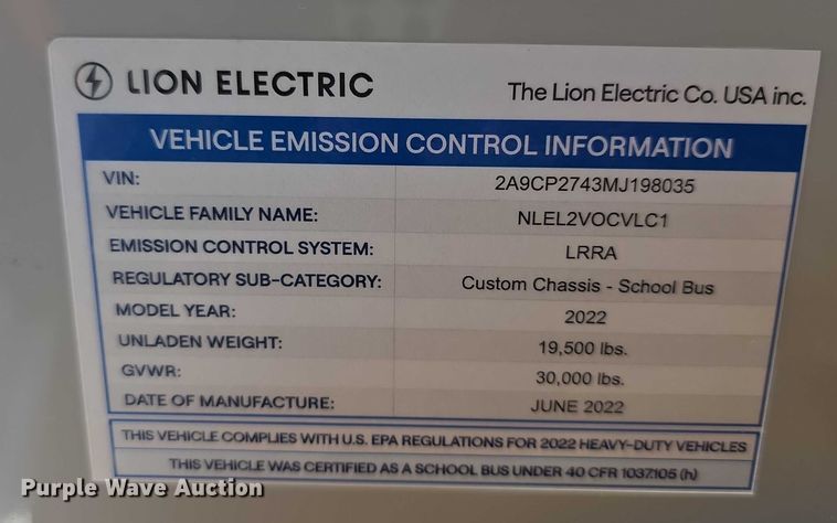 image for item FI0770 2021 Lion C electric school bus