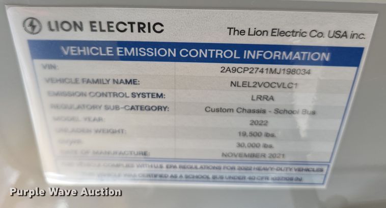 image for item FI0771 2021 Lion C electric school bus