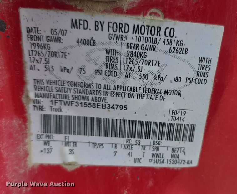 image for item FI0818 2008 Ford F350 Super Duty XL pickup truck