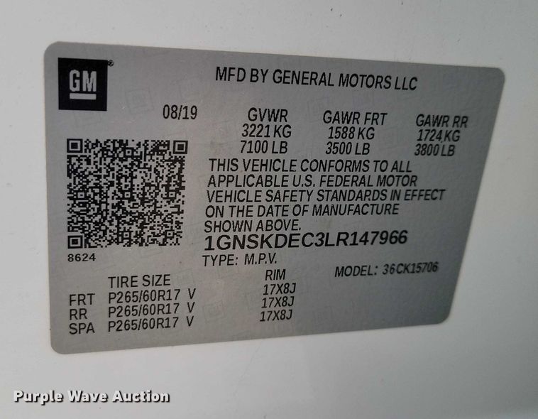 image for item NO9896 2020 Chevrolet  Tahoe Police SUV