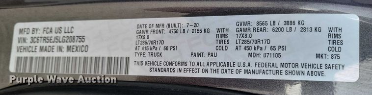 image for item NO9897 2020 RAM 2500 Power Wagon Crew Cab pickup truck