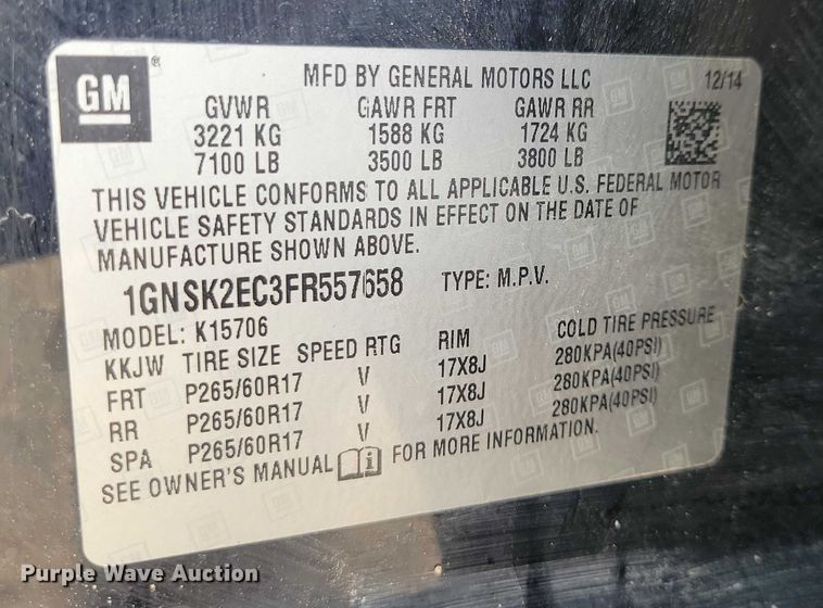 image for item NO9899 2015 Chevrolet  Tahoe Police SUV